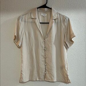 Weekend by LA Beige Short Sleeve Button-Up Blouse